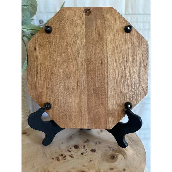 Goodwood Teak Wood Serving Board Platter w/ Red Floral Hot Plate Center Vintage - Picture 3 of 5